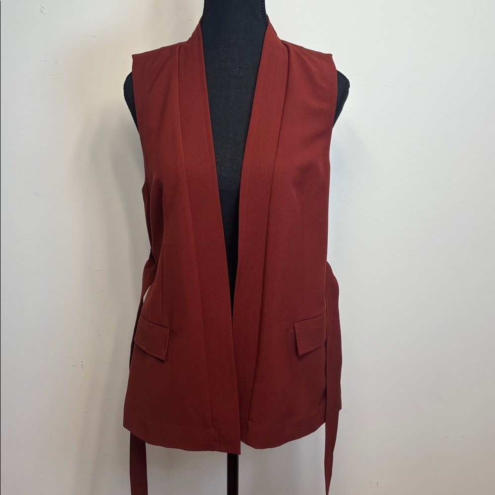 Reitmans Petite 2 Rust Belted Sleeveless Blazer Vest Tailored Wrap Front Career - Picture 6 of 15